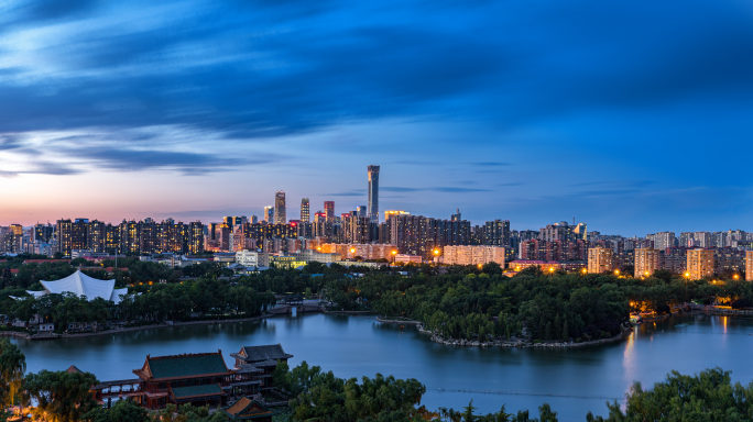 北京市公园国贸同框日转夜延时