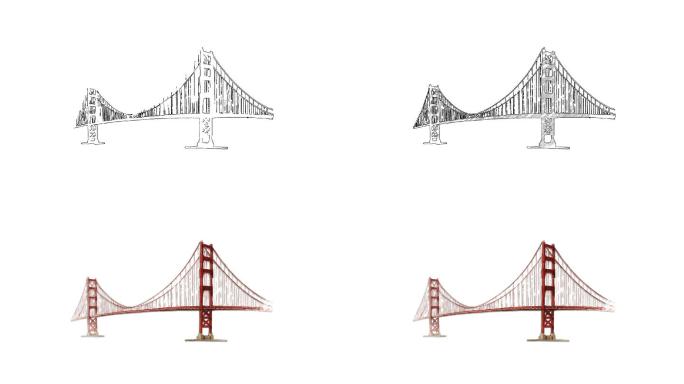 金门大桥轮廓手绘素描动画
