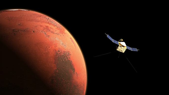进入火星轨道火星登陆太空星空科研探索