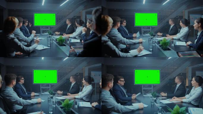 使用绿色模拟屏幕墙壁电视进行视频会议
