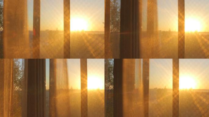 透过透明的窗帘看日落日出