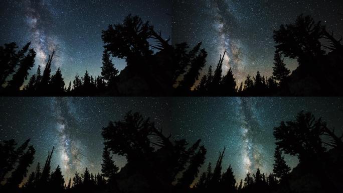 银河与森林梦幻银河星空夜晚舞台大自然星星