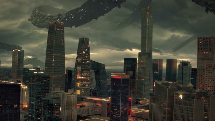 科幻城市开车远方UFO外星文明
