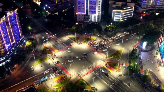 桂林市三里亭十字路口夜景航拍延时摄影