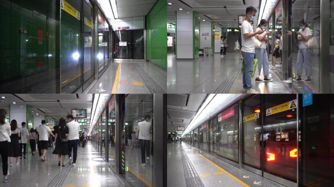 疫情下周末深圳地铁进站人群上下车