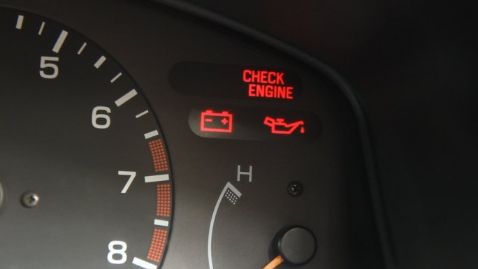 汽车仪表板上闪烁的检查发动机警告灯