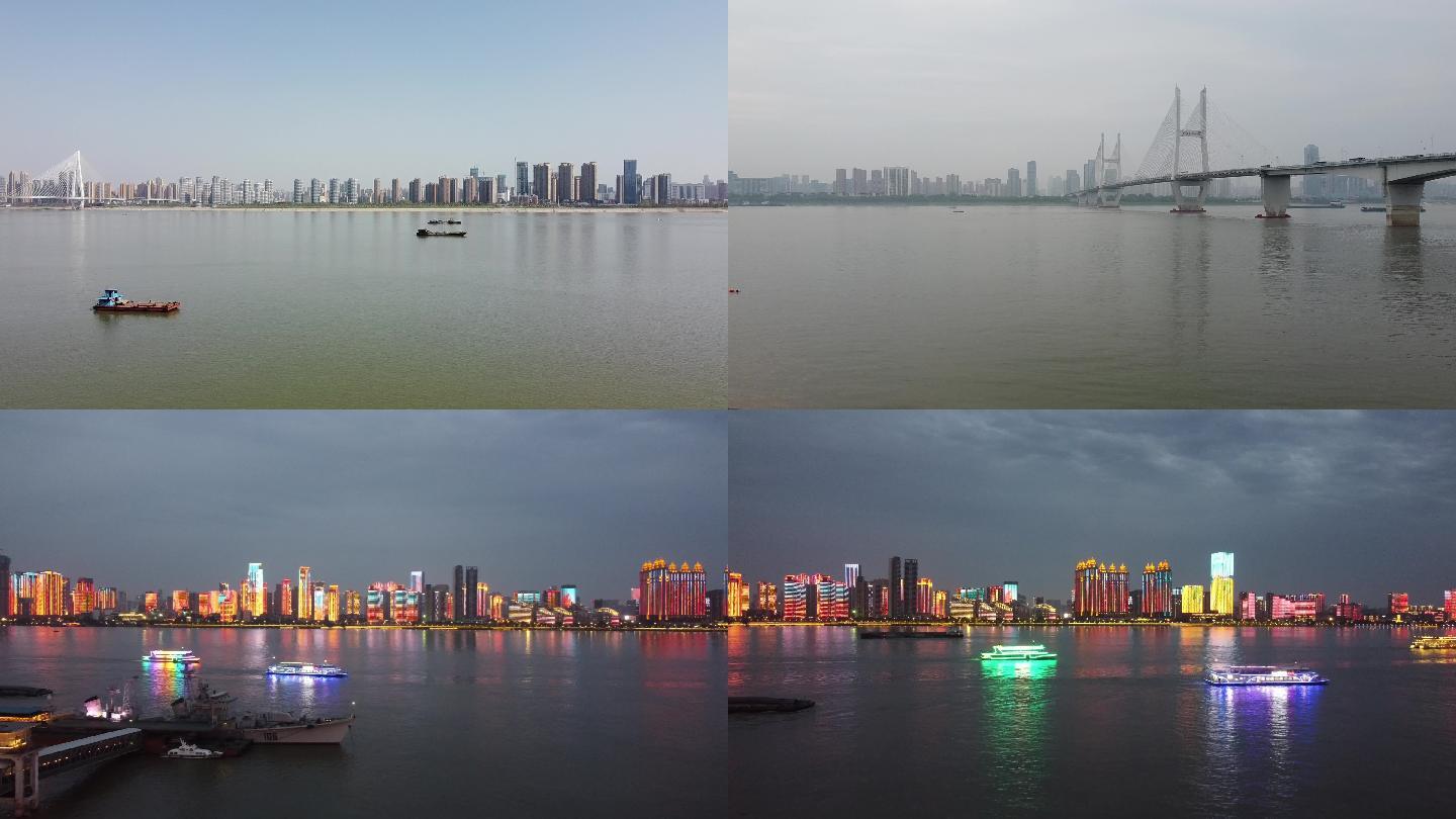 武汉汉口江滩夜景及长江大桥