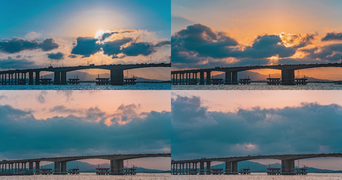 珠海大桥日落延时片段超美云层延时4k素材