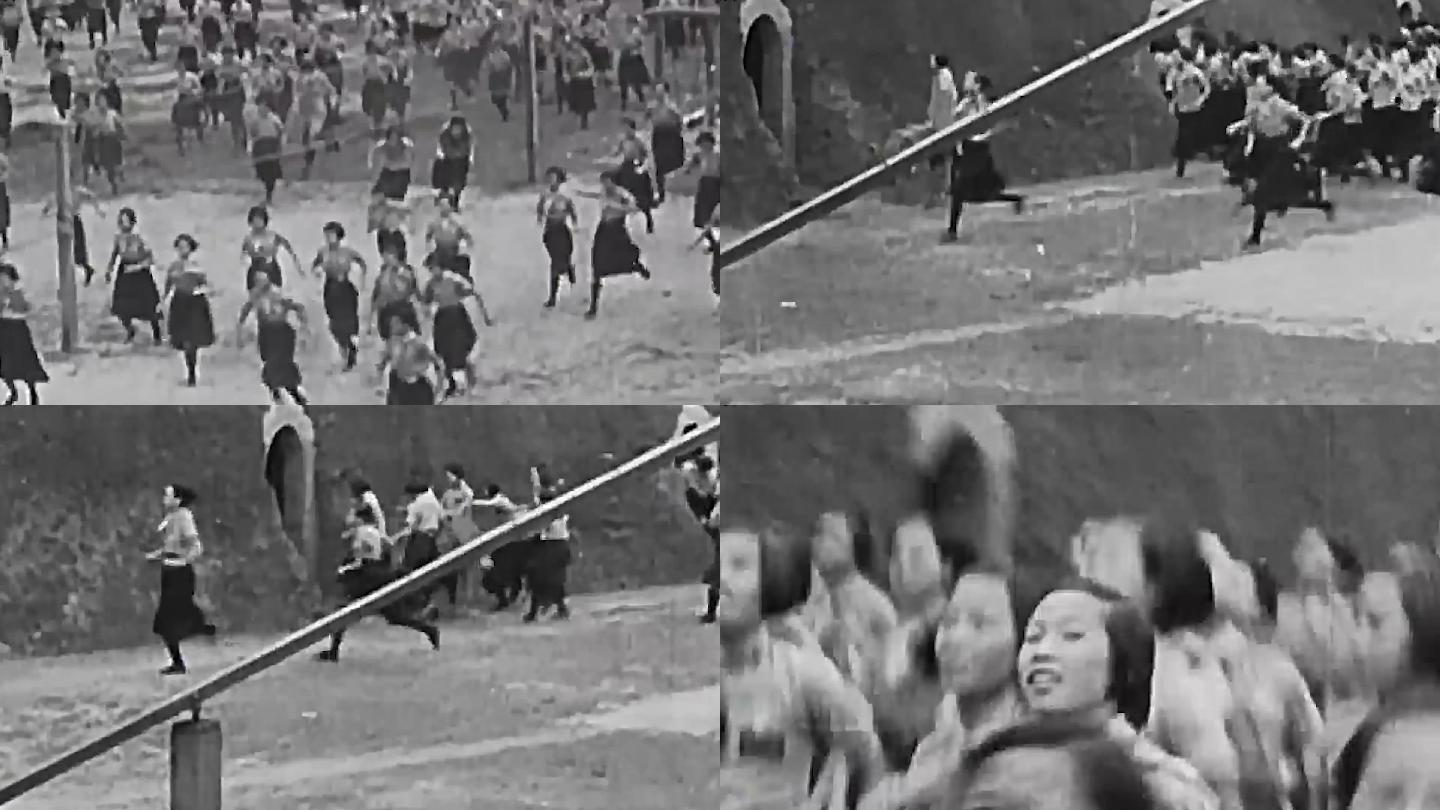 30年代女学生跑警报 防空洞