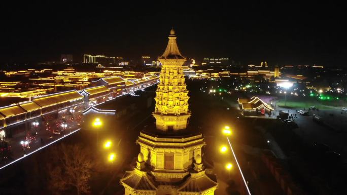 正定古城广惠寺夜景航拍