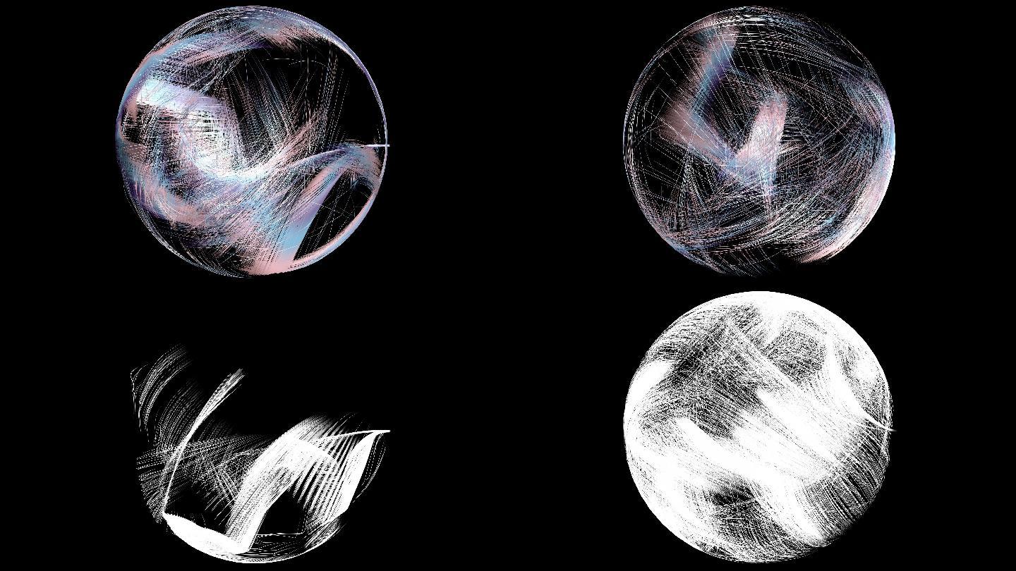 流体抽象线与阿尔法哑光面具球。