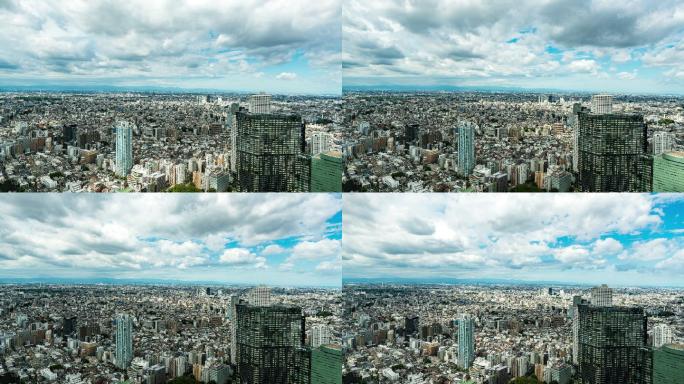 东京天际线俯瞰图城市景观拥挤时间推移