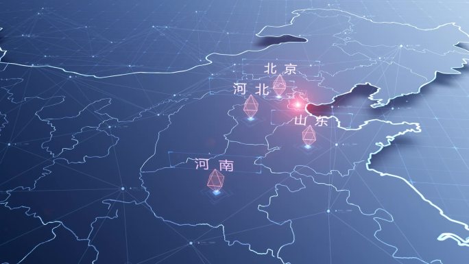 高端科技中国地图部分城市网格线框弹出