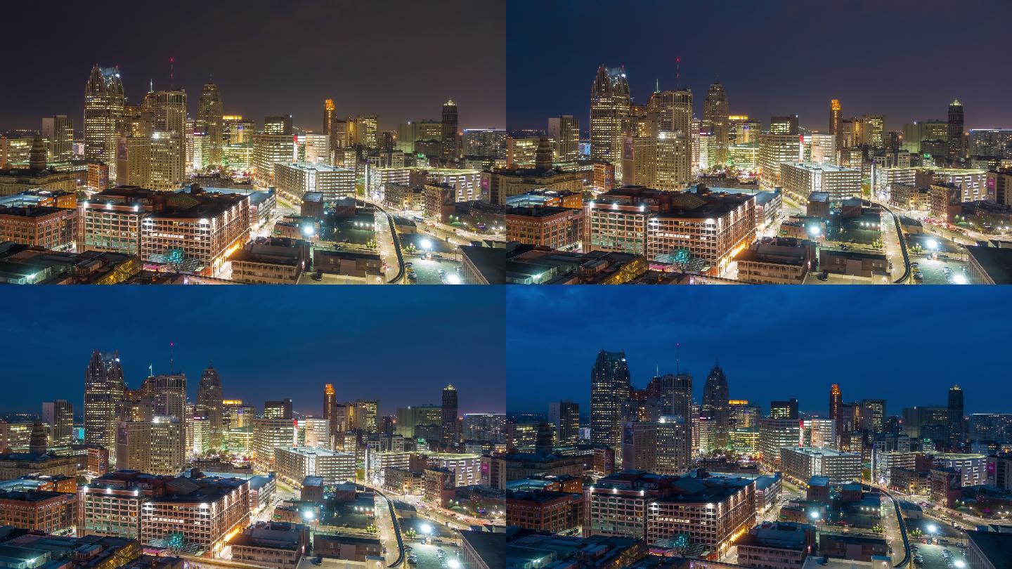黄昏时分底特律市中心鸟瞰图