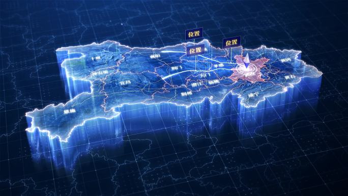 湖北省蓝色科技感区域定位地图