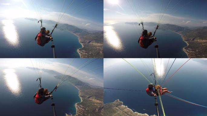 滑翔伞极限运动滑翔伞自拍视角挑战冒险高空