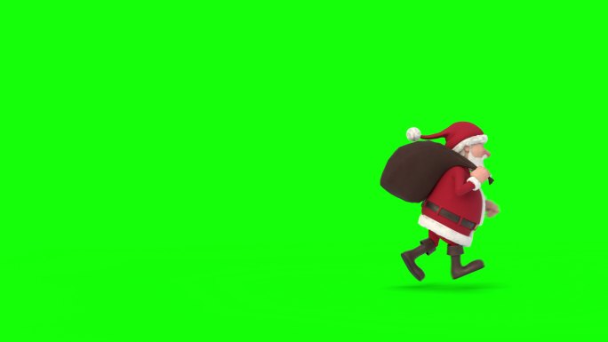 圣诞老人在绿色的背景下跑过屏幕