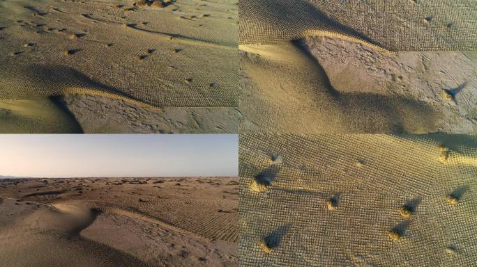 8段沙漠固沙网航拍视频素材