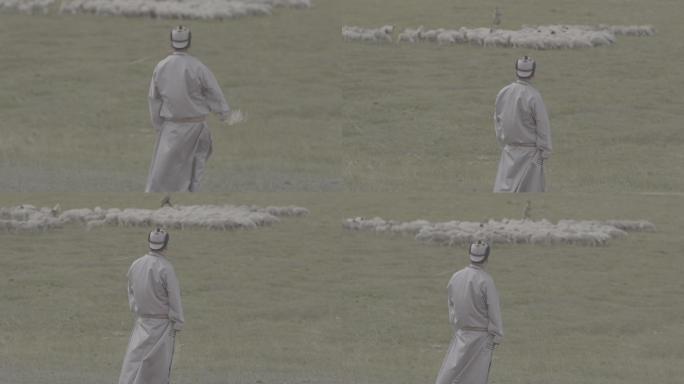 草原风光放羊的牧人