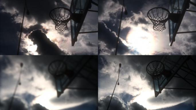 篮球圈顶的天空篮球场球框光影逆光遗憾黑暗