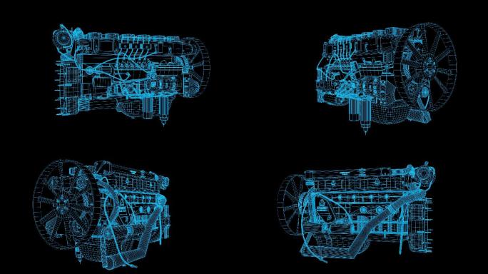 蓝色线框全息科技发动机动画带通道