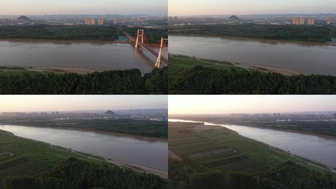 从济南黄河大桥俯瞰济南与黄河融合
