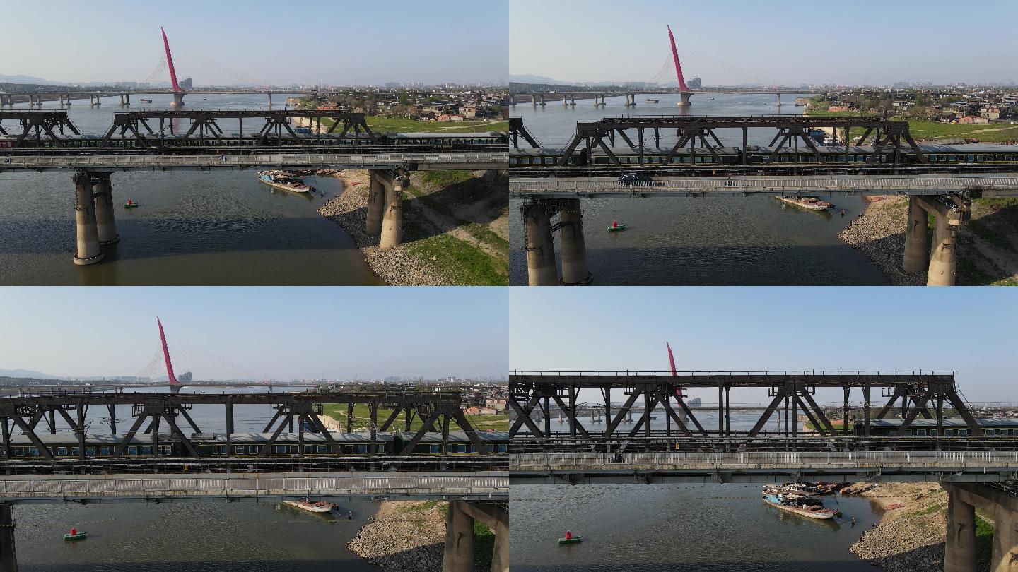 南昌赣江大桥火车经过4K航拍素材