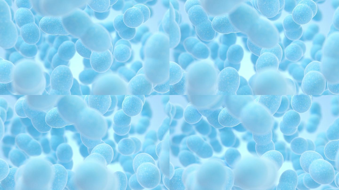 蓝色背景下的细菌3D渲染