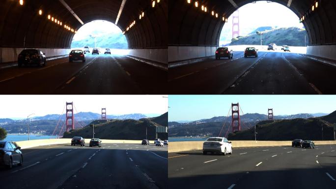 旧金山湾区高速公路交通与金门大桥景观