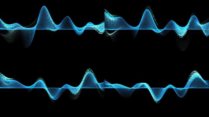 4k抽象蓝色图形波浪线粒子暗背景剪辑