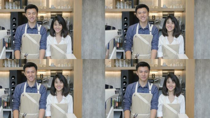 两位年轻的咖啡师在镜头前微笑