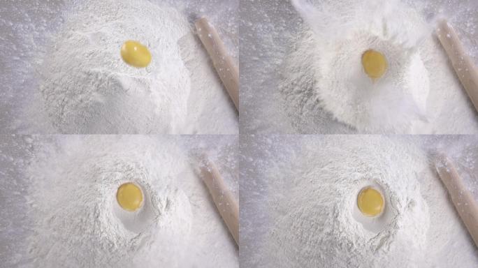 蛋黄掉进面粉里。