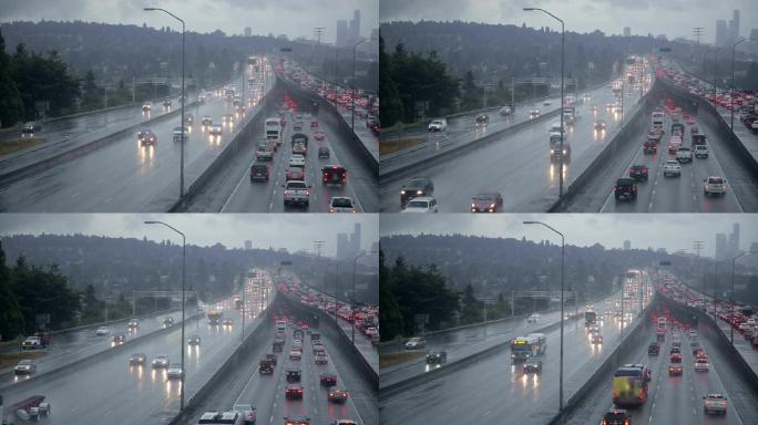 雨中的道路高架桥秋天下雨公路