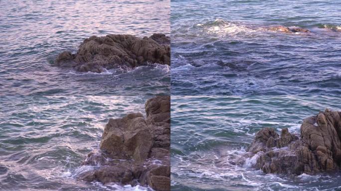 海水冲击岩石海浪浪花