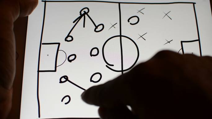 在数字平板上描绘足球战术计划