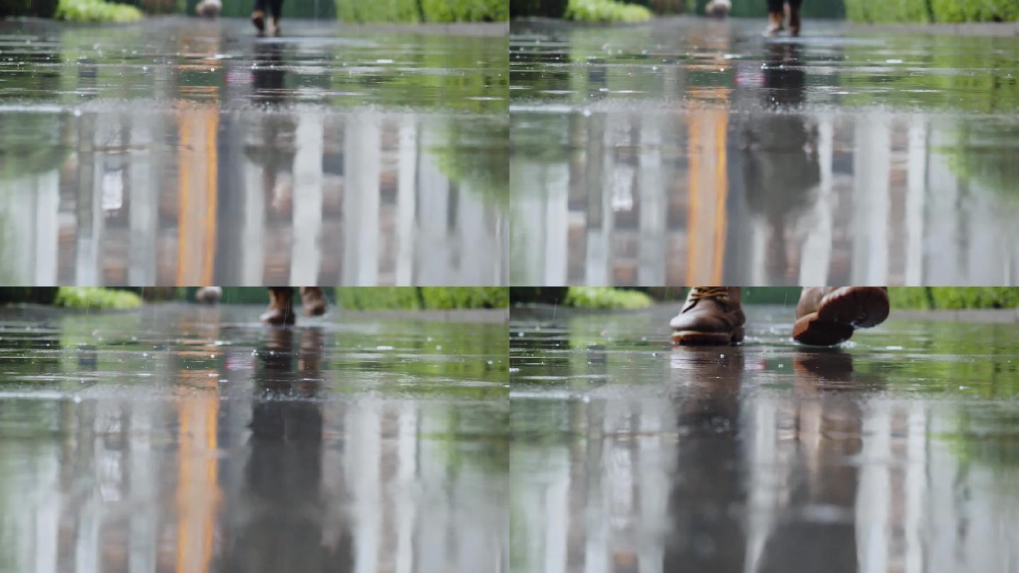 雨中男人脚步