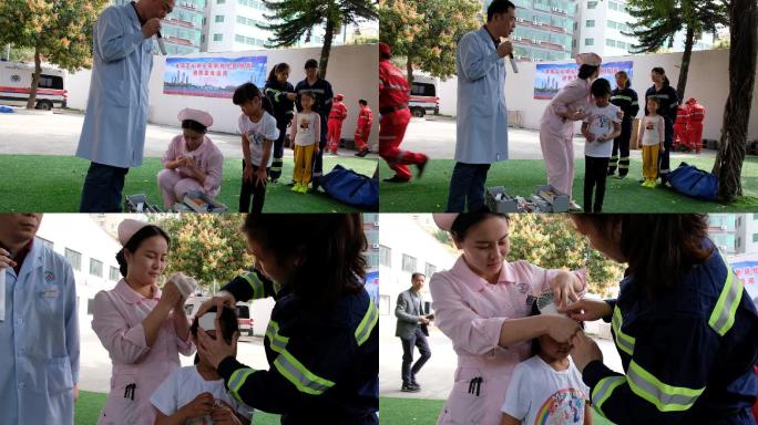 幼儿园小朋友消防演习操场篮球场