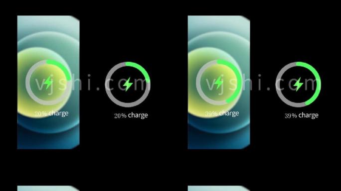 青色iphone12手机充电界面视频
