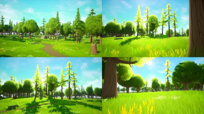 4K卡通森林植物舞台背景动画A32