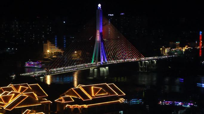 景洪西双版纳夜景大桥轮船湄公河