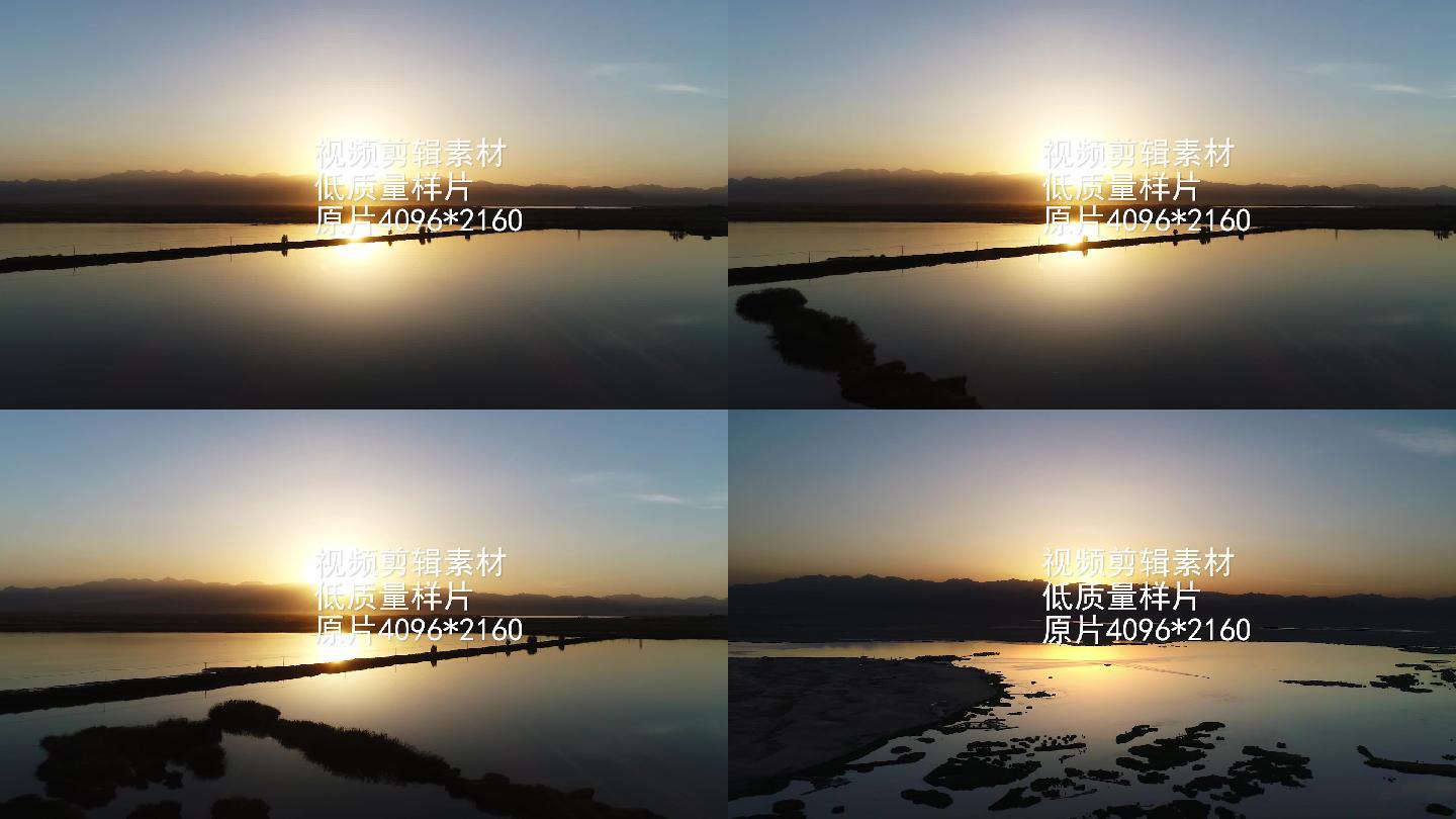 沙湖夕阳，贺兰山落日，4K