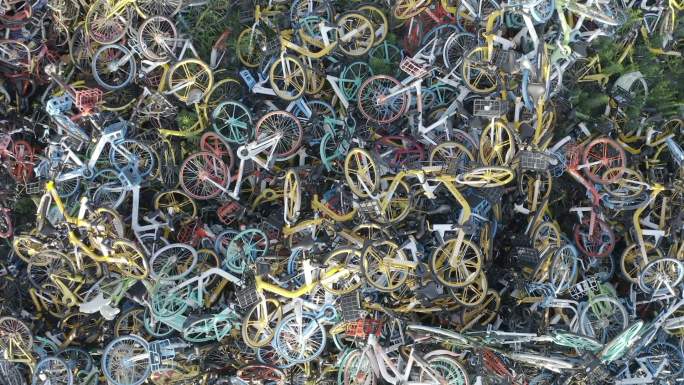 视频原素材-上海废弃的共享单车堆码场