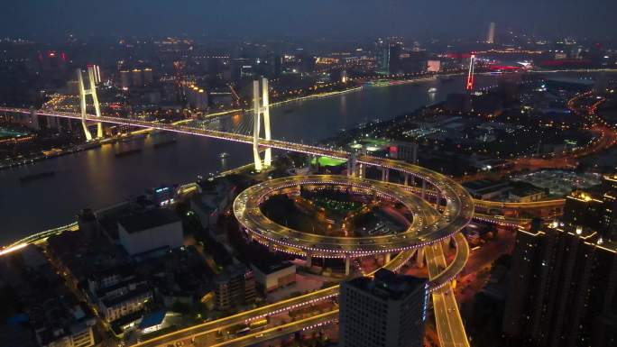 4K 航拍上海南浦大桥夜景