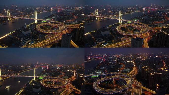 4K 航拍上海南浦大桥夜景