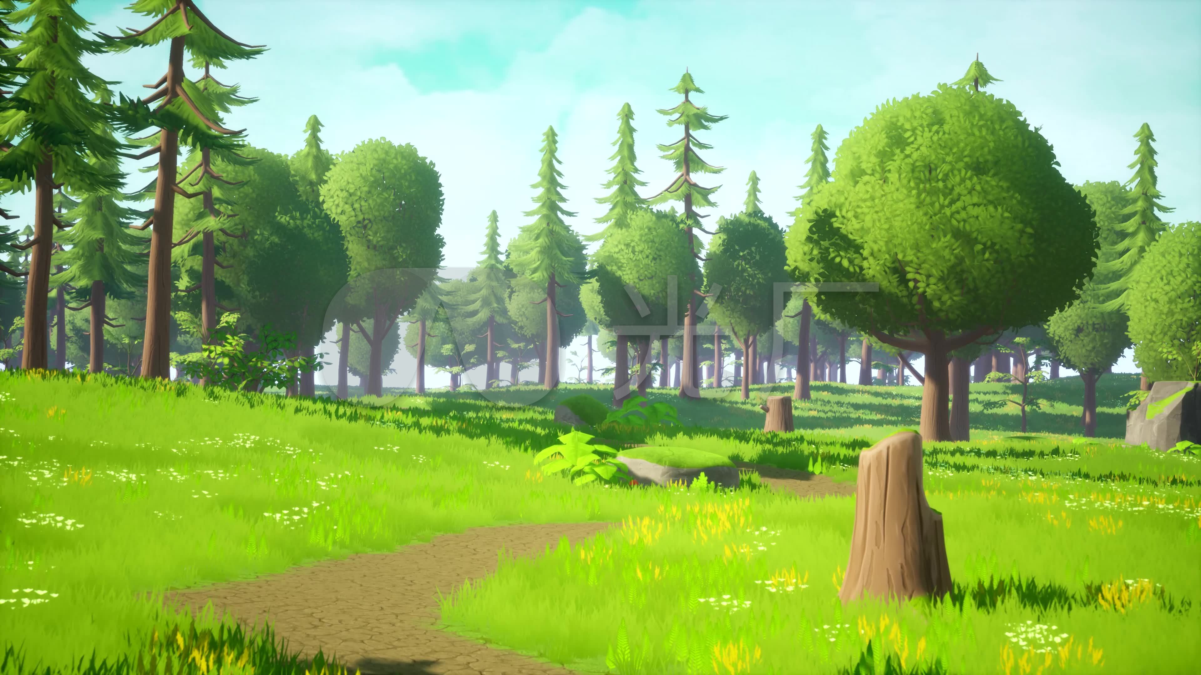 4k卡通森林植物舞台背景动画a25