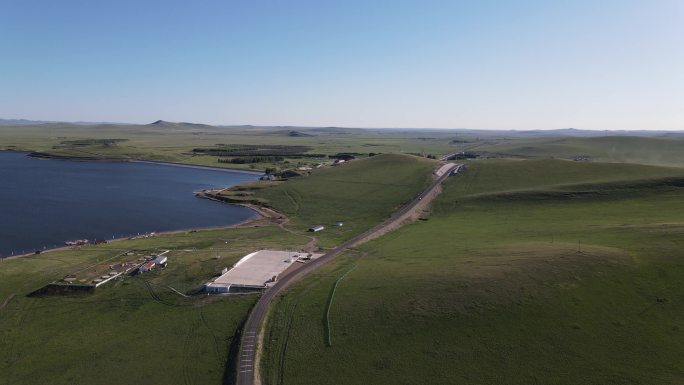 内蒙古乌拉盖草原带湖泊航拍