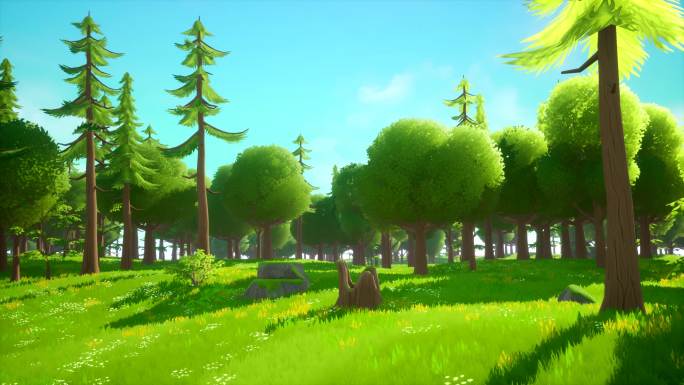 4K三维卡通森林植物舞台背景动画A31