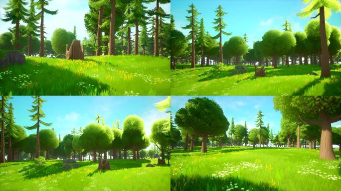 4K三维卡通森林植物舞台背景动画A31
