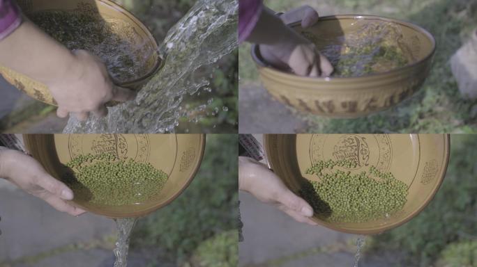 清洗绿豆灰片粽子糖水材料
