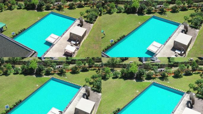 度假酒店的露天泳池航拍4K视频